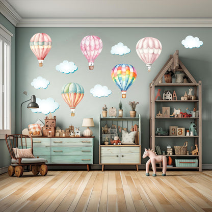 BipBop Stickers "Mongolfiere Set 14 pz " Adesivi murali in tessuto Premium" per bambini attacca e stacca, Sicuri e Atossici. Decora le camerette dei bambini. Unici e creativi