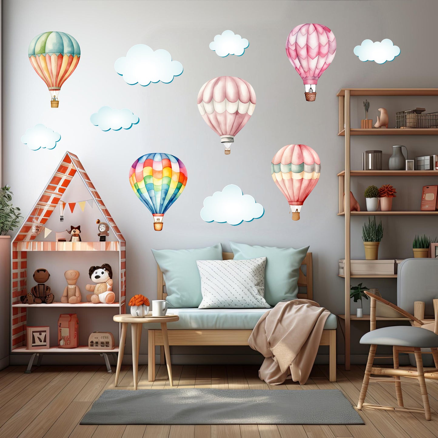 BipBop Stickers "Mongolfiere Set 14 pz " Adesivi murali in tessuto Premium" per bambini attacca e stacca, Sicuri e Atossici. Decora le camerette dei bambini. Unici e creativi