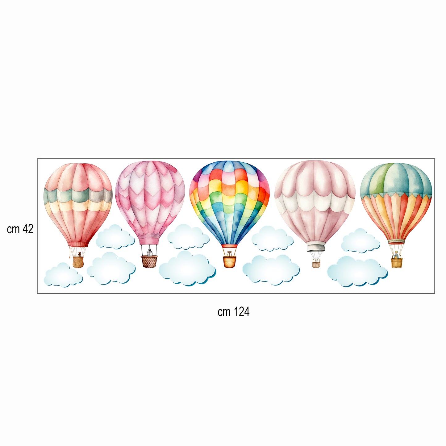 BipBop Stickers "Mongolfiere Set 14 pz " Adesivi murali in tessuto Premium" per bambini attacca e stacca, Sicuri e Atossici. Decora le camerette dei bambini. Unici e creativi