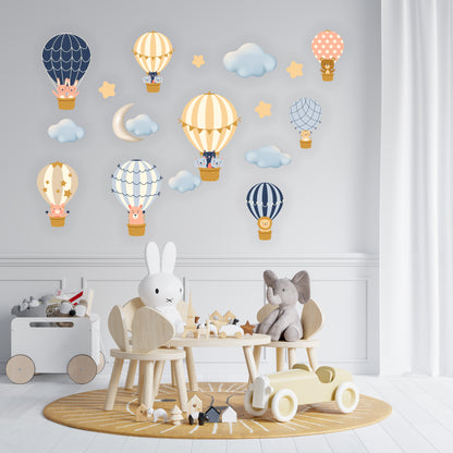 BipBop Stickers "Simpatica mongolfiera" Adesivi murali in tessuto Premium" per bambini attacca e stacca, Sicuri e Atossici. Decora le camerette dei bambini. Unici e creativi (Simpatici mostri)